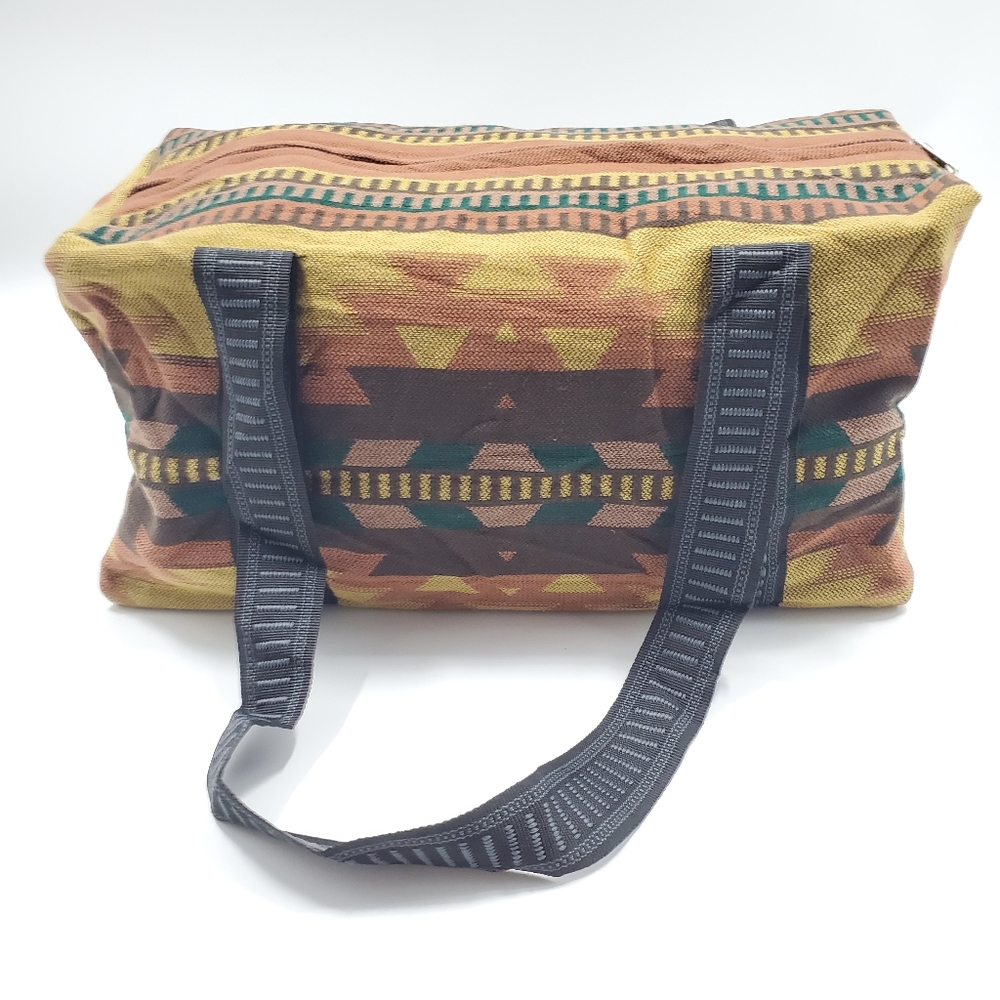Boho Southwestern Woven Weekender Bag Brown Foldable Bohemian NEW
